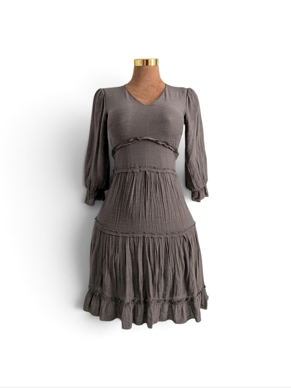 Mikarose Olive Half-Sleeve Tiered Midi Dress